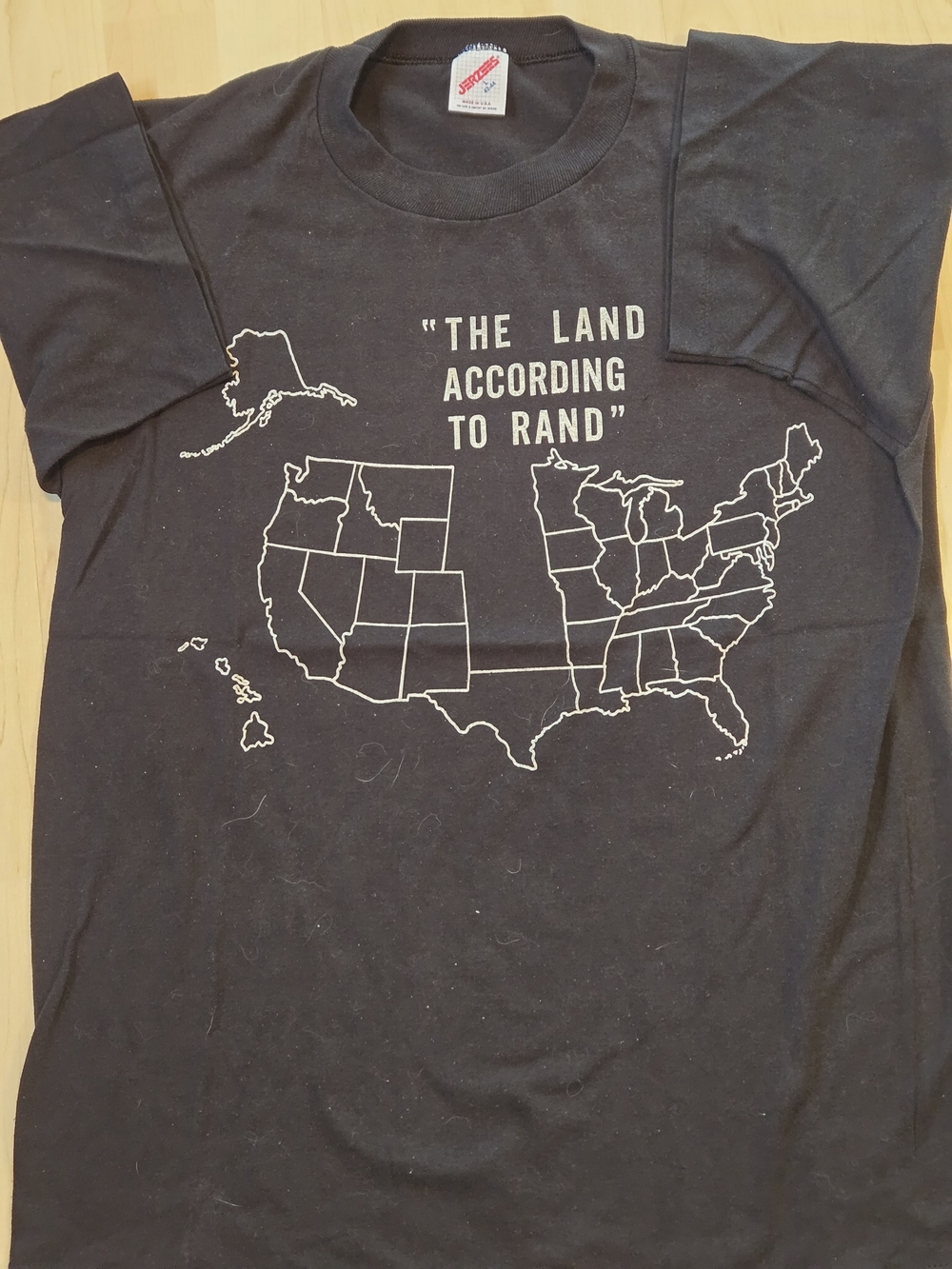 Vintage The Land According to Rand Jerzees Black Shirt Usa Made Large